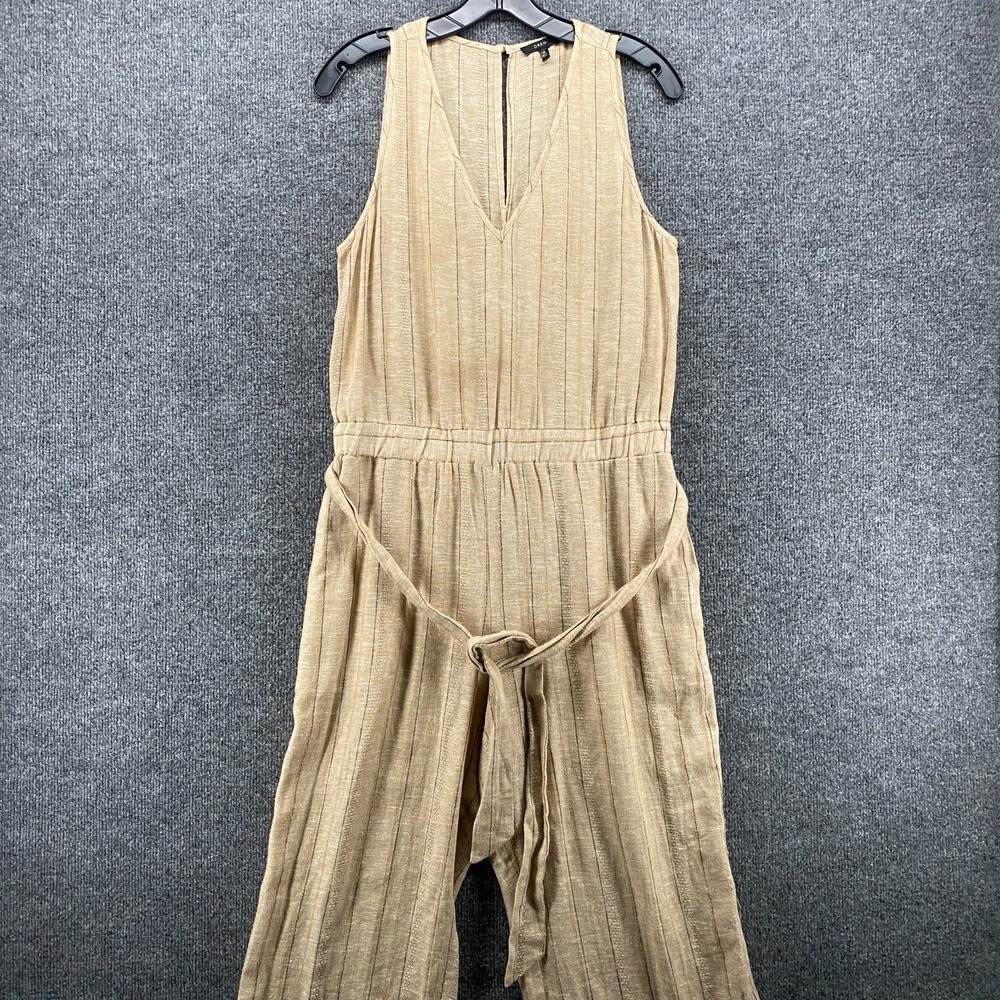 Drew Jumpsuit Small Beige Striped Linen Wide Leg‎ Farm Boho Hippie Beachy Ranch